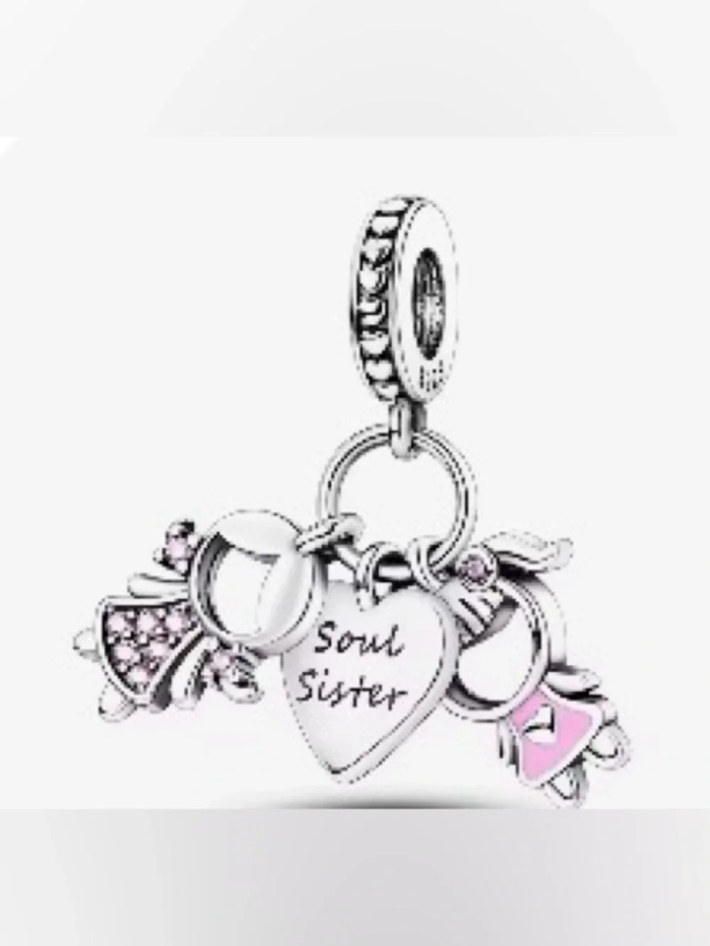 Heart 'Soul Sister' 925 Sterling Silver Charm Pendant with Pink Accents